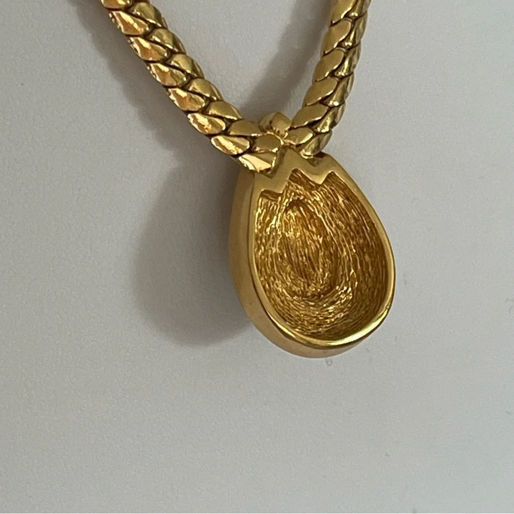 Christian Dior Necklace Gold Plate Pearl Oval Crystals Teardrop Designer Vintage - Picture 14 of 17